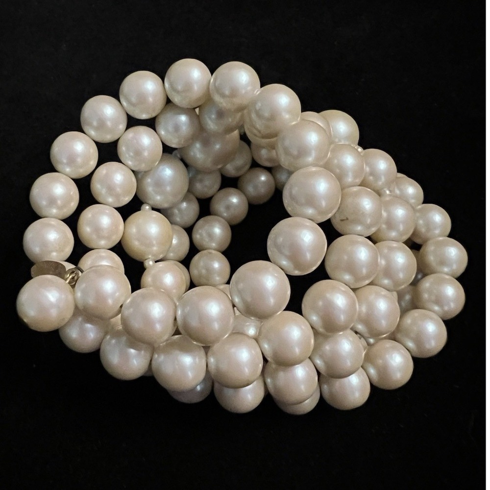 Vintage Cadoro Faux Pearl Wrap Bracelet Signed MCM Coil Cuff Creamy 6.5 Inch
